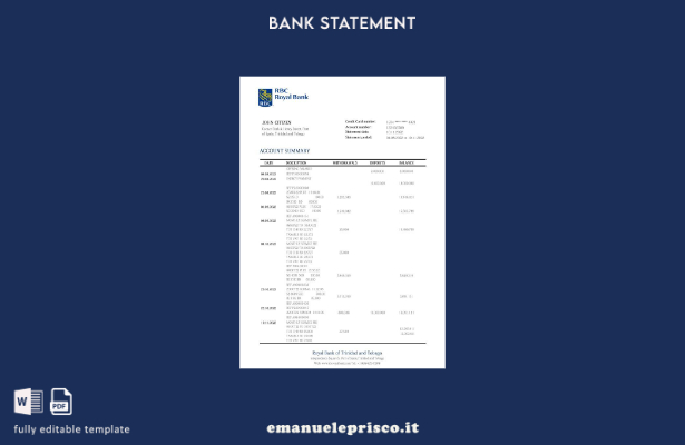 modello word di estratto conto bancario reale di Trinidad e Tobago in stile veri